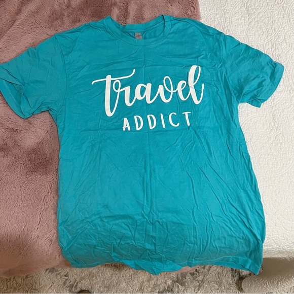 Next Level Apparel Tops - Turquoise Travel Addict Printed Tee